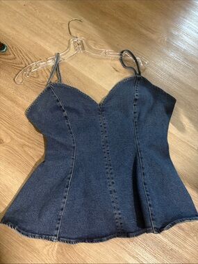 NWOT Denim Sweetheart Coastal Cowgirl Peplum Top w/zipper and adjustable straps